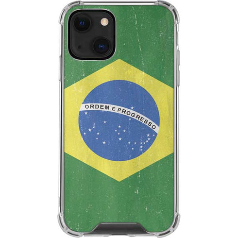 Brazil Flag Distressed iPhone 15 Plus Clear Case